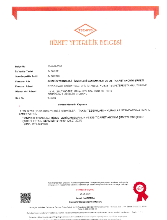 Hizmet Yeterlilik Belgesi